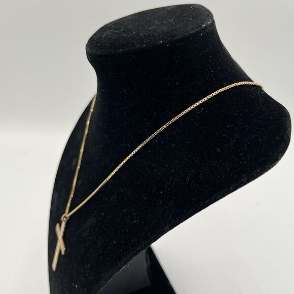 14K Yellow Gold Filled Cross & .925 Sterling Gold Tone Pendant 20” Box Chain - Picture 5 of 6